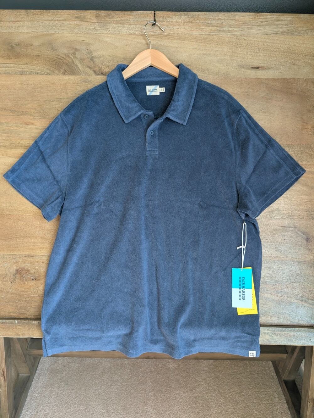 Fair Harbor The Ravello Terry Polo Shirt Men's 2X Dark Blue Short Sleeve NWT